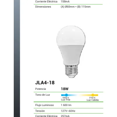 JLA4-18 Foco LED tipo bombilla